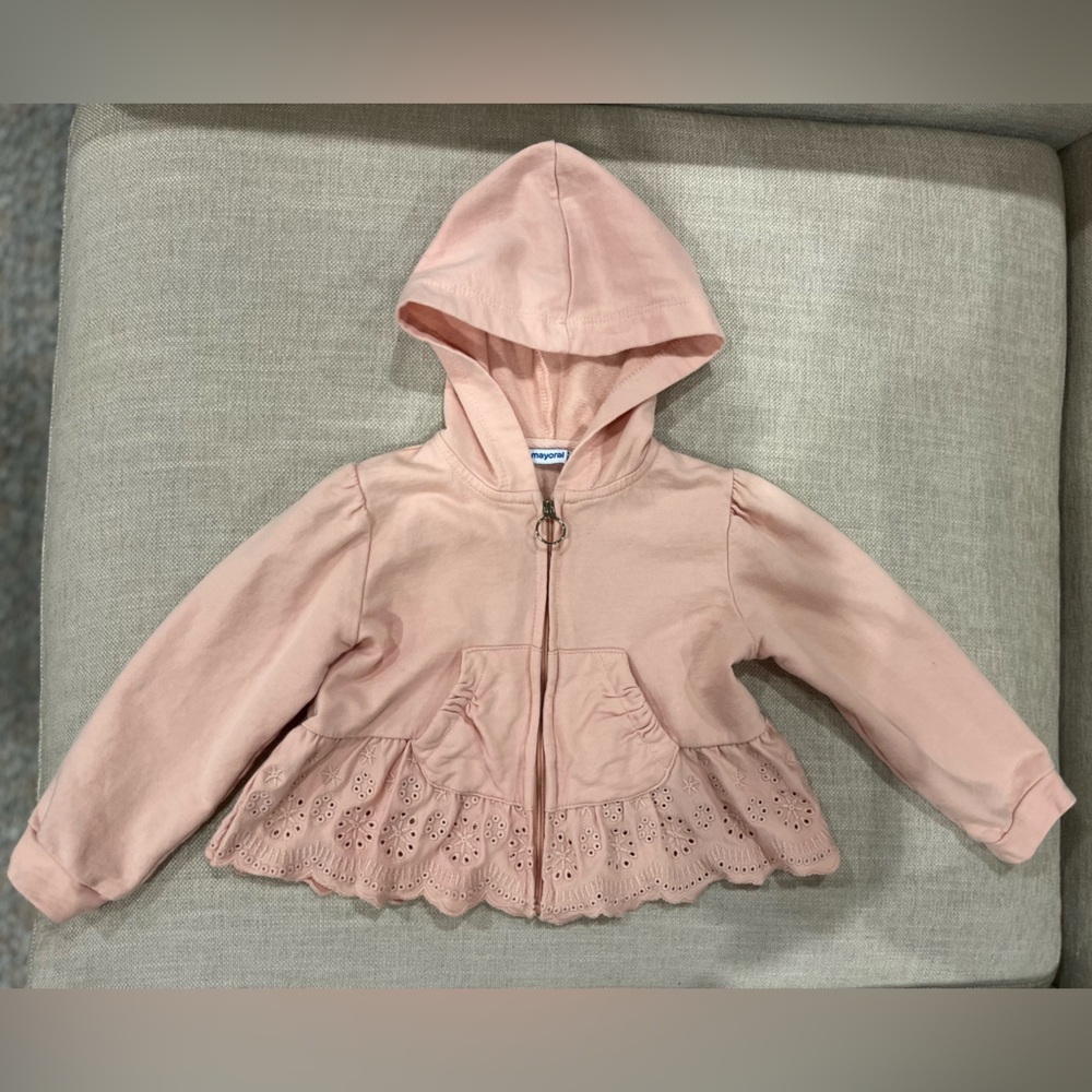 Mayoral Blush / Light Pink Girls Hooded Jacket with Ring Zipper | Size 3T